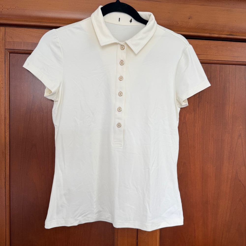 J McLaughlin Court Cap Sleeve Cream 6-Button Polo Shirt Golf Tennis XS NWOT
